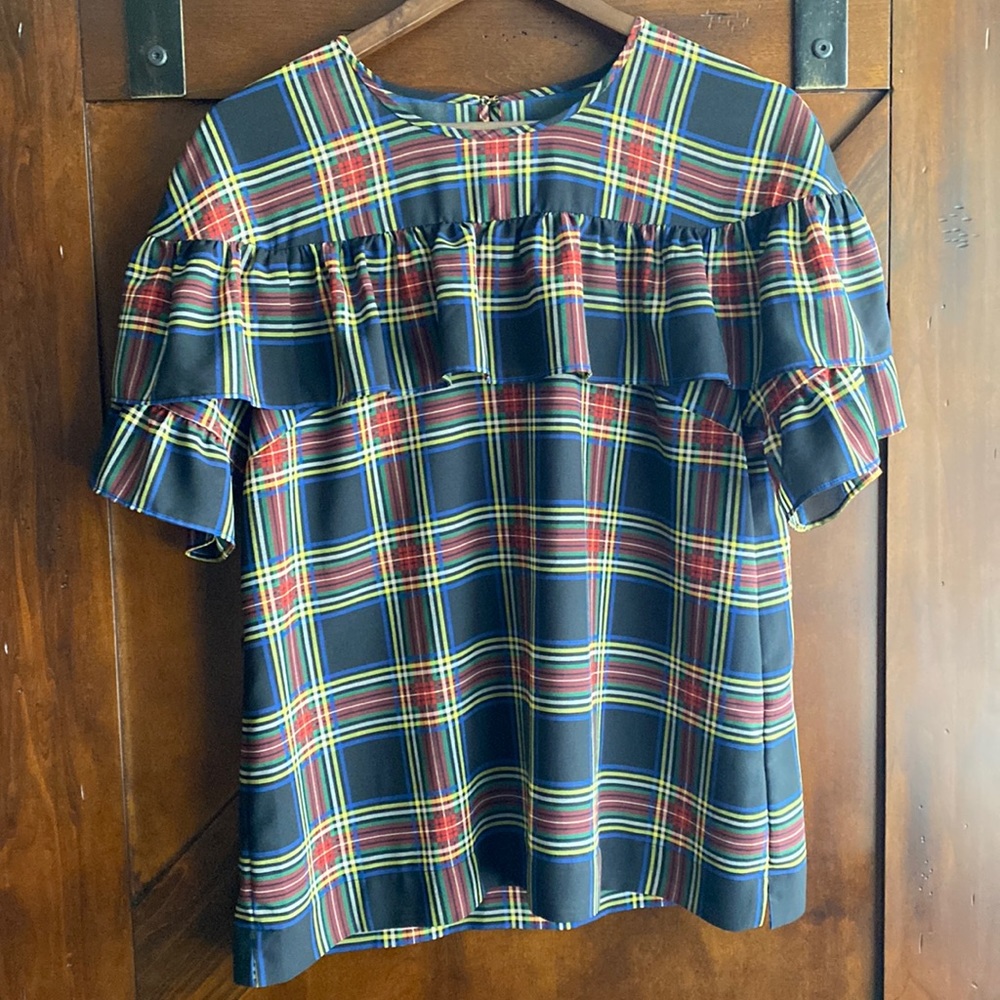 J. Crew Tartan Ruffle Top